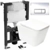 Wall Hung Rimless Square Toilet Pan & Seat With 0.82m - 1.0m Low Height Concealed Cistern WC Frame 2 Wall Hung Rimless Square Toilet Pan & Seat With 0.82m - 1.0m Low Height Concealed Cistern WC Frame -Home Sale Shop 92607908 1