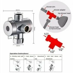 Bath Shower Head Arm Mounted Diverter Valve With 1/2 Inch 3 Way T-Adapter 11 Bath Shower Head Arm Mounted Diverter Valve With 1/2 Inch 3 Way T-Adapter -Home Sale Shop 93408083 5