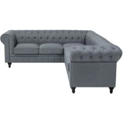 Right Hand Corner Sofa L-Shaped Button Tufted 5 Seater Grey Fabric Chesterfield -Home Sale Shop 9482757 4
