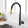 Black + Gold Brushed Swivel Kitchen Faucet With 2 Spray Modes Sink Faucet Single Lever Kitchen Faucet -Home Sale Shop 95043459 1