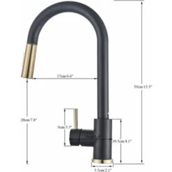 Black + Gold Brushed Swivel Kitchen Faucet With 2 Spray Modes Sink Faucet Single Lever Kitchen Faucet 11 Black + Gold Brushed Swivel Kitchen Faucet With 2 Spray Modes Sink Faucet Single Lever Kitchen Faucet -Home Sale Shop 95043459 5