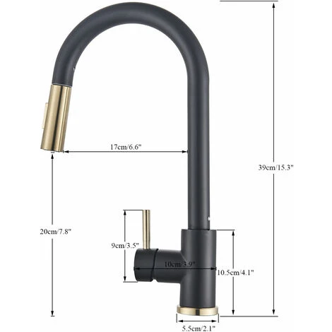 Black + Gold Brushed Swivel Kitchen Faucet With 2 Spray Modes Sink Faucet Single Lever Kitchen Faucet 7 Black + Gold Brushed Swivel Kitchen Faucet With 2 Spray Modes Sink Faucet Single Lever Kitchen Faucet - Image 5