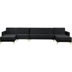 Modular U-Shaped Corner Sofa Bed 2 Chaises Seat Section Black Velvet Aberdeen