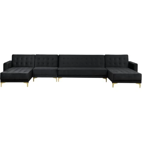 Modular U-Shaped Corner Sofa Bed 2 Chaises Seat Section Black Velvet Aberdeen 3 Modular U-Shaped Corner Sofa Bed 2 Chaises Seat Section Black Velvet Aberdeen