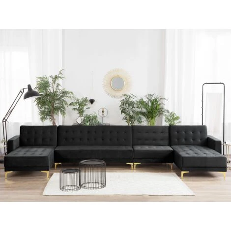 Modular U-Shaped Corner Sofa Bed 2 Chaises Seat Section Black Velvet Aberdeen 4 Modular U-Shaped Corner Sofa Bed 2 Chaises Seat Section Black Velvet Aberdeen - Image 2