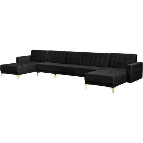 Modular U-Shaped Corner Sofa Bed 2 Chaises Seat Section Black Velvet Aberdeen 6 Modular U-Shaped Corner Sofa Bed 2 Chaises Seat Section Black Velvet Aberdeen - Image 4