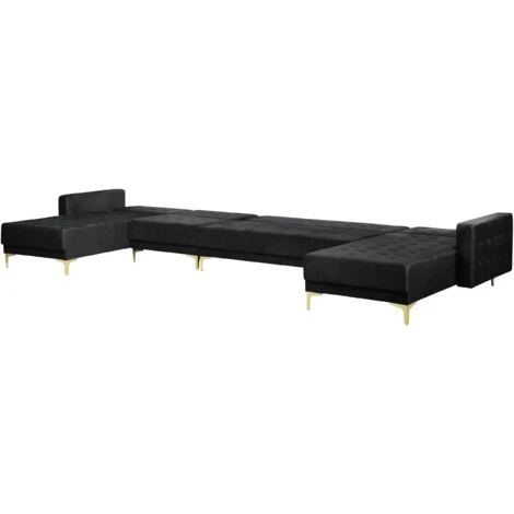 Modular U-Shaped Corner Sofa Bed 2 Chaises Seat Section Black Velvet Aberdeen 7 Modular U-Shaped Corner Sofa Bed 2 Chaises Seat Section Black Velvet Aberdeen - Image 5