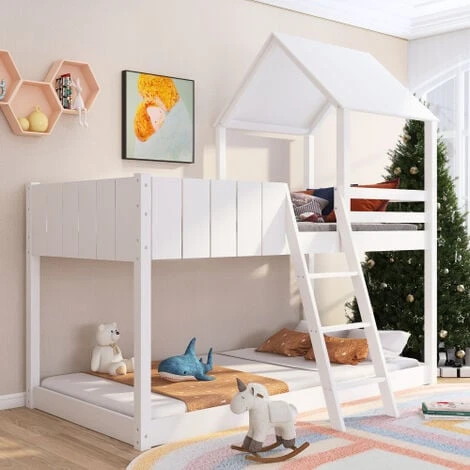 Bunk Bed, Loft Bed With Ladder And Guard Rail, Mid-Sleeper Cabin Bed, 3 FT Single Treehouse Canopy, Shaped With Space-Saving Design For Children& Kids Home (White-90190 Cm) 3 Bunk Bed, Loft Bed With Ladder And Guard Rail, Mid-Sleeper Cabin Bed, 3 FT Single Treehouse Canopy, Shaped With Space-Saving Design For Children& Kids Home (White-90190 Cm)