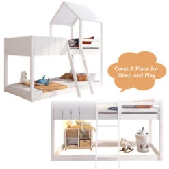 Bunk Bed, Loft Bed With Ladder And Guard Rail, Mid-Sleeper Cabin Bed, 3 FT Single Treehouse Canopy, Shaped With Space-Saving Design For Children& Kids Home (White-90190 Cm) 9 Bunk Bed, Loft Bed With Ladder And Guard Rail, Mid-Sleeper Cabin Bed, 3 FT Single Treehouse Canopy, Shaped With Space-Saving Design For Children& Kids Home (White-90190 Cm) -Home Sale Shop 98639097 3