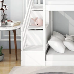 Bunk Bed With Stairs And Slide, Solid Pine Wood Frame, Children Bed With Drawers In The Steps,90x190cm, White 9 Bunk Bed With Stairs And Slide, Solid Pine Wood Frame, Children Bed With Drawers In The Steps,90x190cm, White -Home Sale Shop 99698824 3