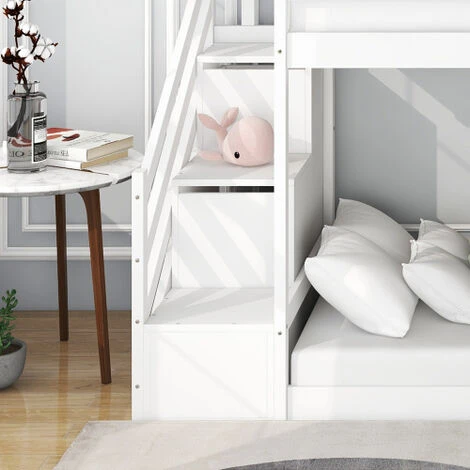 Bunk Bed With Stairs And Slide, Solid Pine Wood Frame, Children Bed With Drawers In The Steps,90x190cm, White 5 Bunk Bed With Stairs And Slide, Solid Pine Wood Frame, Children Bed With Drawers In The Steps,90x190cm, White - Image 3