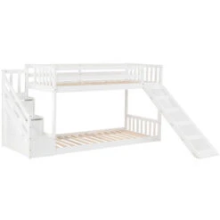 Bunk Bed With Stairs And Slide, Solid Pine Wood Frame, Children Bed With Drawers In The Steps,90x190cm, White 11 Bunk Bed With Stairs And Slide, Solid Pine Wood Frame, Children Bed With Drawers In The Steps,90x190cm, White -Home Sale Shop 99698824 5