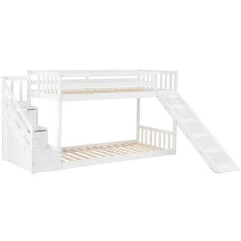 Bunk Bed With Stairs And Slide, Solid Pine Wood Frame, Children Bed With Drawers In The Steps,90x190cm, White 7 Bunk Bed With Stairs And Slide, Solid Pine Wood Frame, Children Bed With Drawers In The Steps,90x190cm, White - Image 5